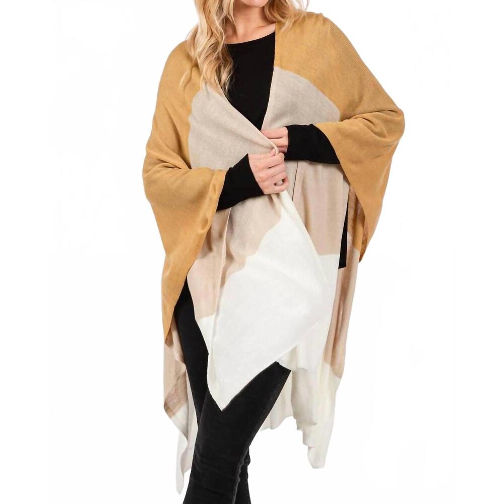 NEW ANARCHY STREET three tone ruana poncho in tan/cream
